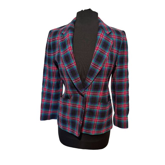 Rare find! Petite Pendleton Pure Virgin Wool Plaid Lined Blazer with Shoulder pa - Picture 1 of 12